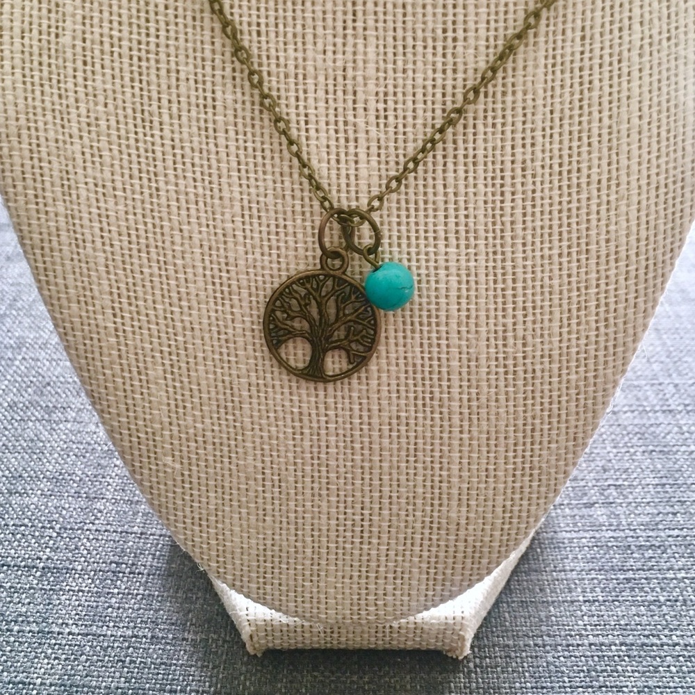 Tree of Life Charm Necklace with Turquoise Accent